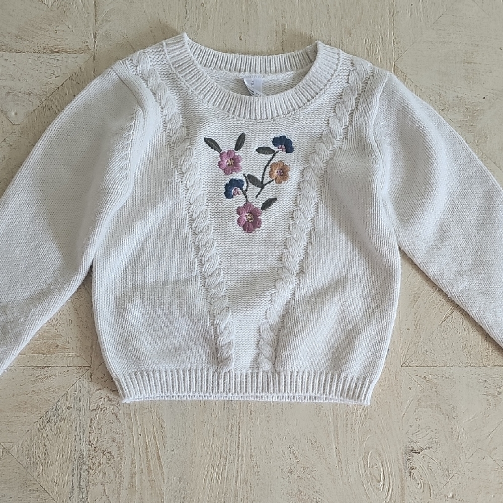 White Sweater with Floral Embroidery